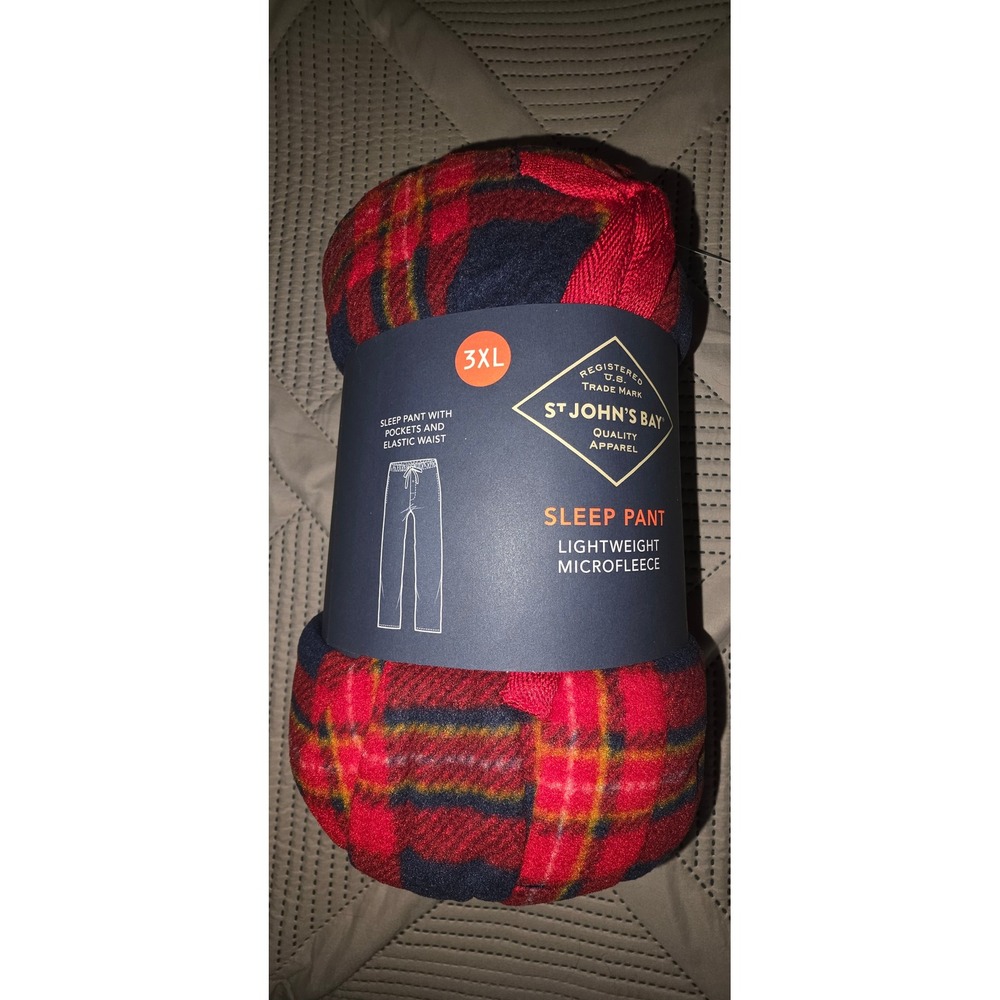 St Johns Bay Mens 3XL Sleep Pant Lightweight Microfleece Navy Red Tartan Plaid